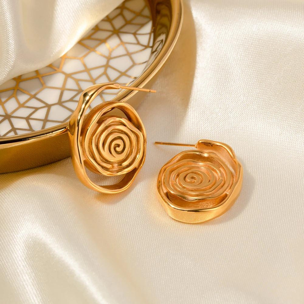 Spiral Earrings, Stainless Steel, 18k Gold Plated, Statement Earrings, Trendy Earrings